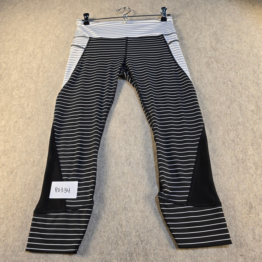 RBX Live Life Active Womens Striped Mesh Panel Cropped Leggings Black White S
